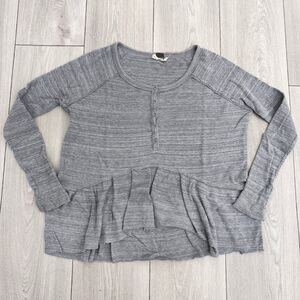 We The Free People Coastline Peplum Waffle Knit Long Sleeve Top Gray Size XS